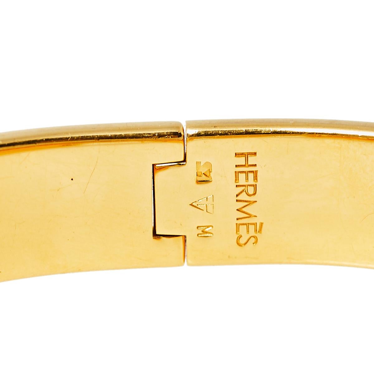 Contemporary Hermès Clic H Orange Enamel Gold Plated Narrow Bracelet PM