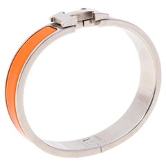 Hermès Clic H Orange Enamel Palladium Plated Narrow Bracelet PM