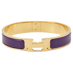 Hermès Clic H Purple Enamel Gold Plated Narrow Bracelet
