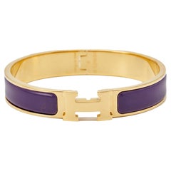 Hermès Clic H Purple Enamel Gold Plated Narrow Bracelet