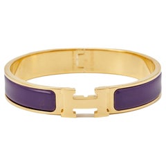 Hermès Clic H Bracelet étroit en plaqué or émaillé violet