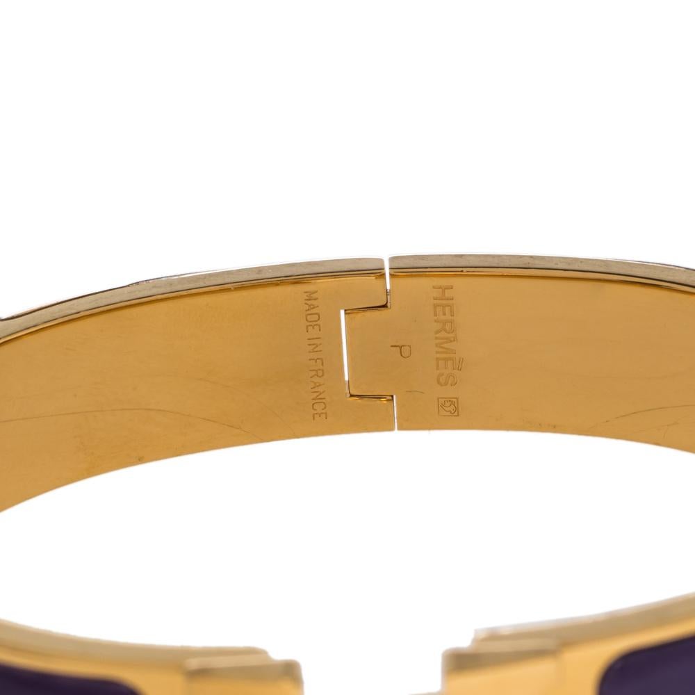 Hermès Clic H Purple Enamel Gold Plated Narrow Bracelet PM 2