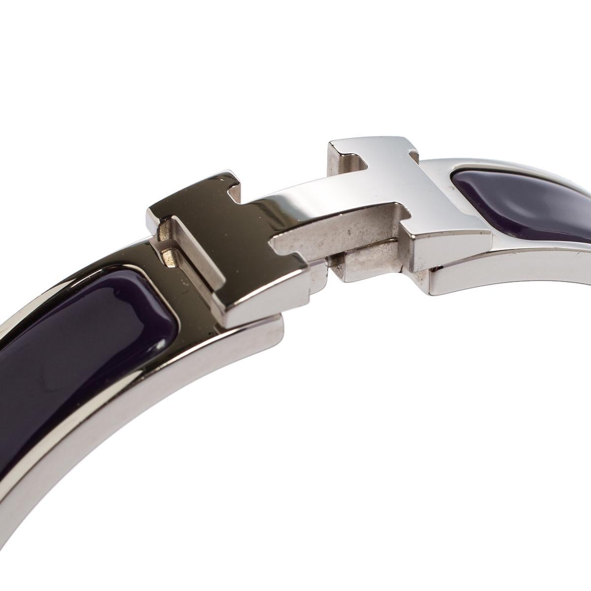 Hermès Clic H Purple Enamel Palladium Plated Narrow Bracelet PM 1