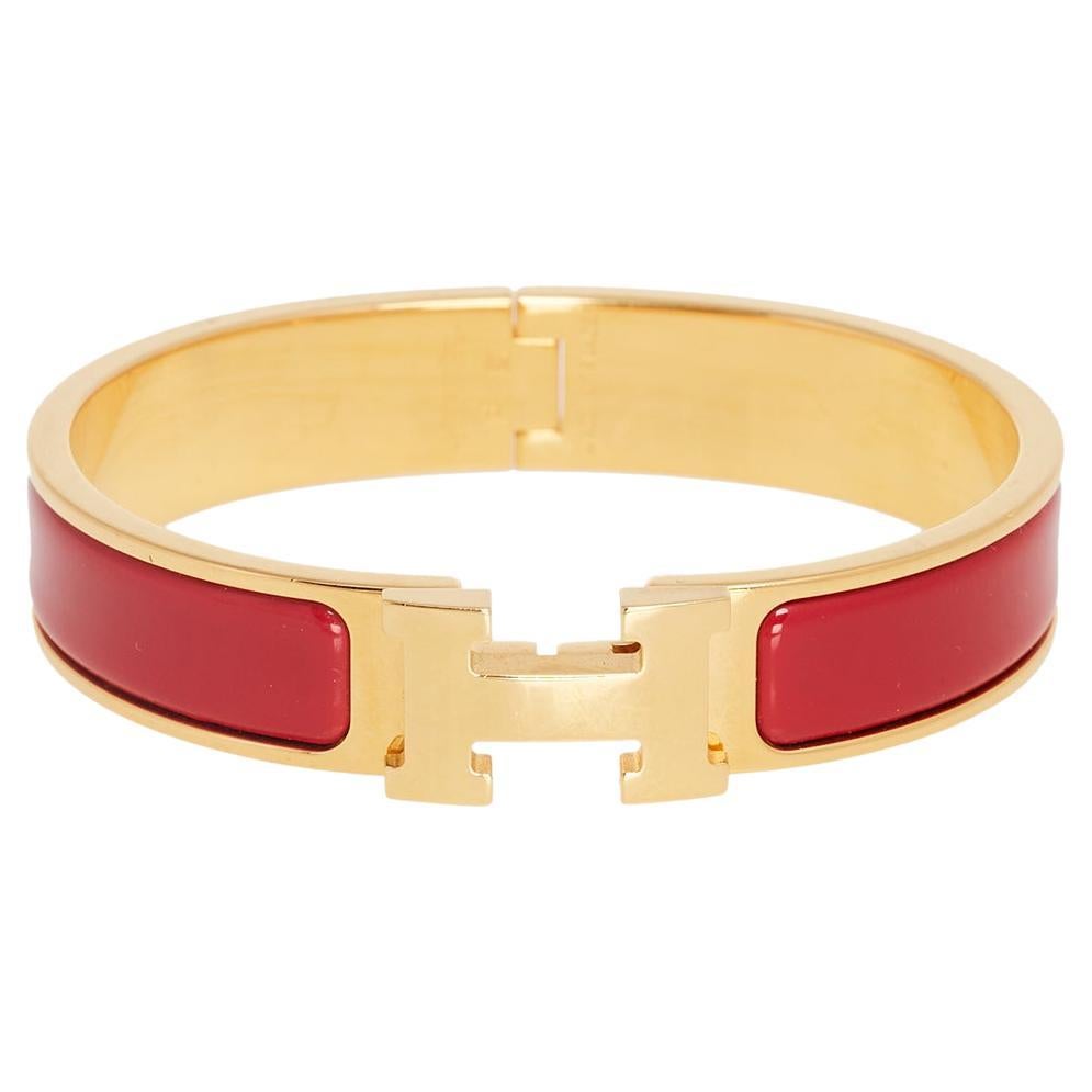 Hermès Clic H Red Enamel Gold Plated Narrow Bracelet
