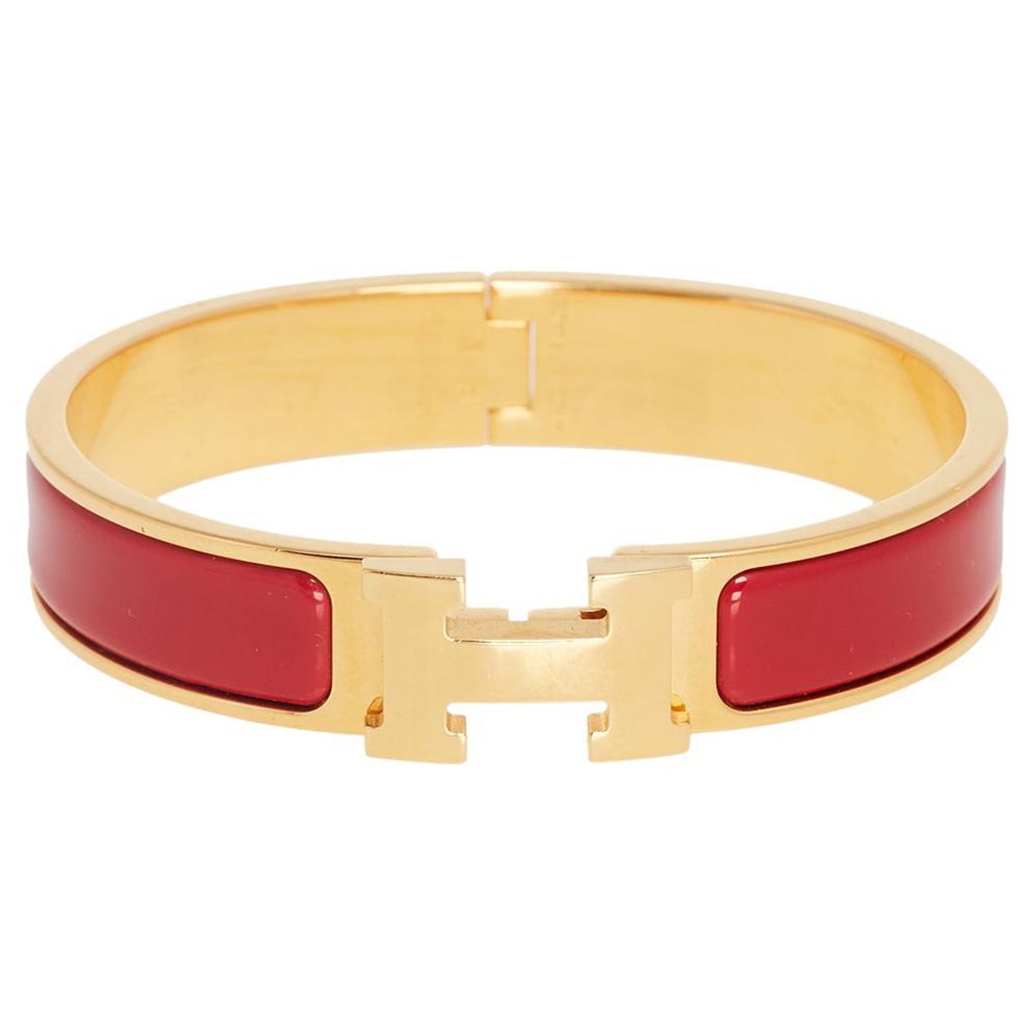 Hermès Clic H Red Enamel Gold Plated Narrow Bracelet at 1stDibs | red  hermes bracelet, hermes bangle red