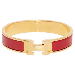 Hermès Clic H Red Enamel Gold Plated Narrow Bracelet