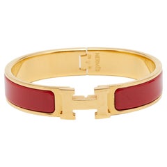 Hermes Clic H Red Enamel Gold Plated Narrow Bracelet