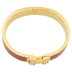 Hermès Clic H Red Enamel Gold Plated Narrow Bracelet PM