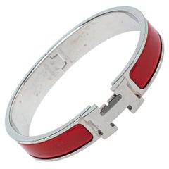 Hermès Clic H Red Enamel Palladium Plated Narrow Bracelet PM