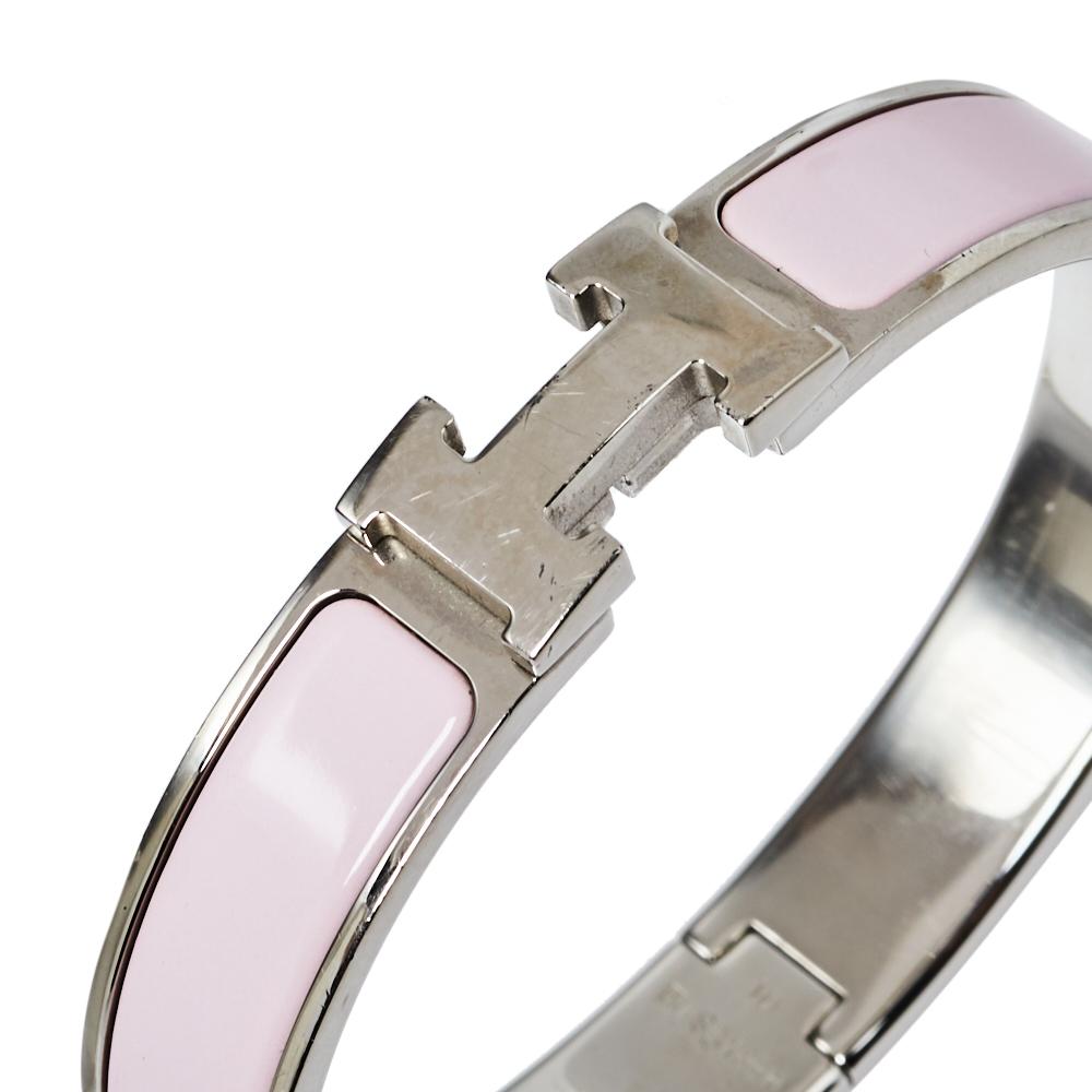 Contemporary Hermès Clic H Rose Cassata Enamel Palladium Plated Narrow Bracelet PM