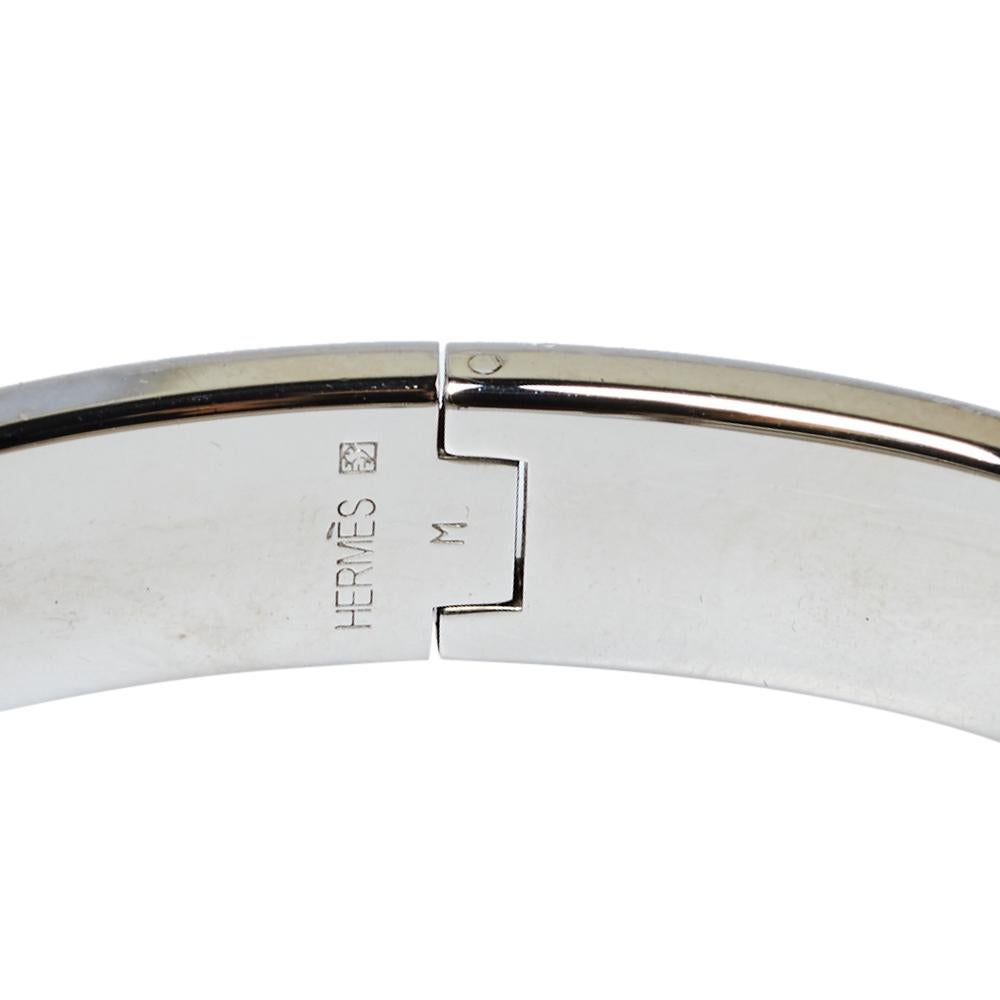 Hermès Clic H Rose Cassata Enamel Palladium Plated Narrow Bracelet PM 1
