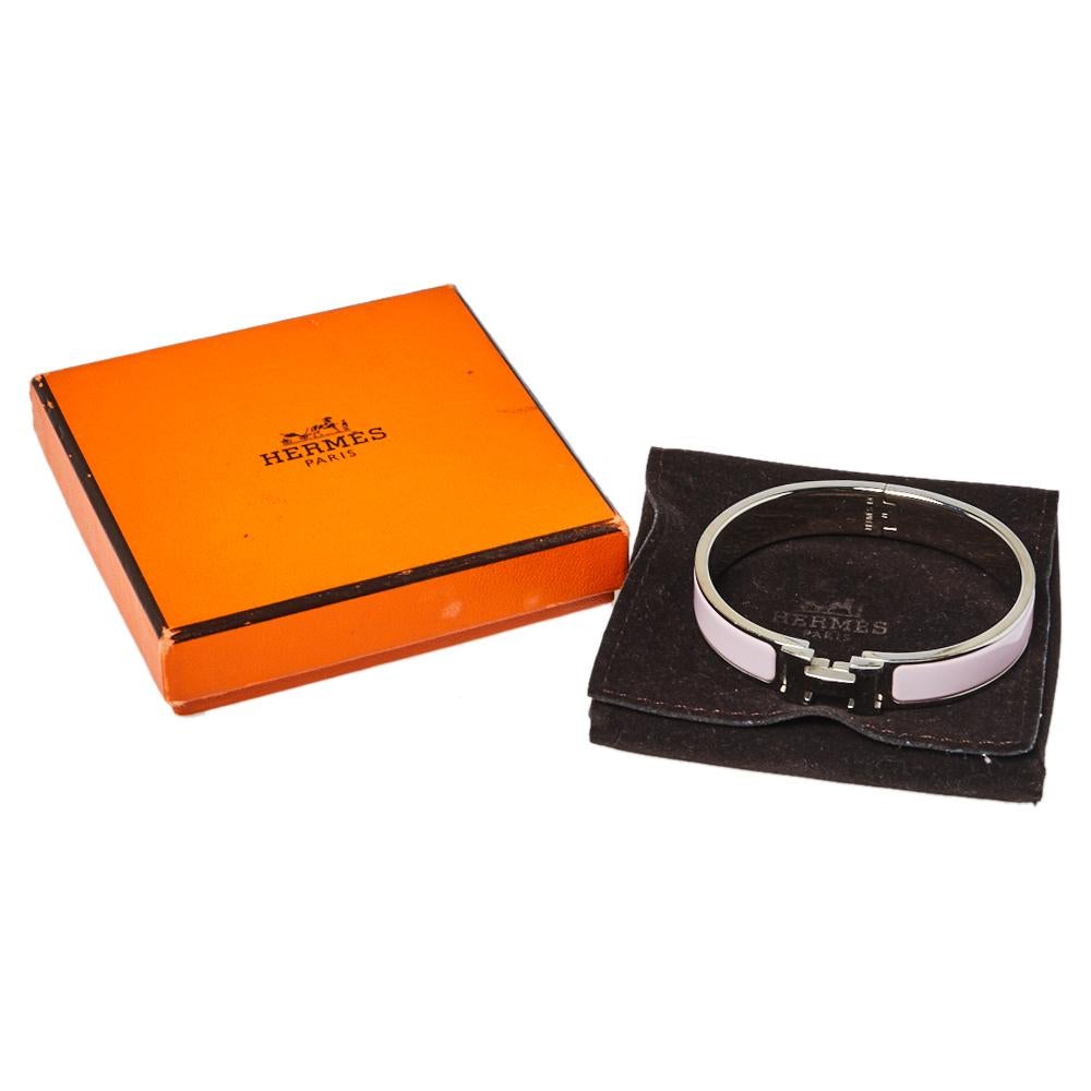 Hermès Clic H Rose Cassata Enamel Palladium Plated Narrow Bracelet PM 2