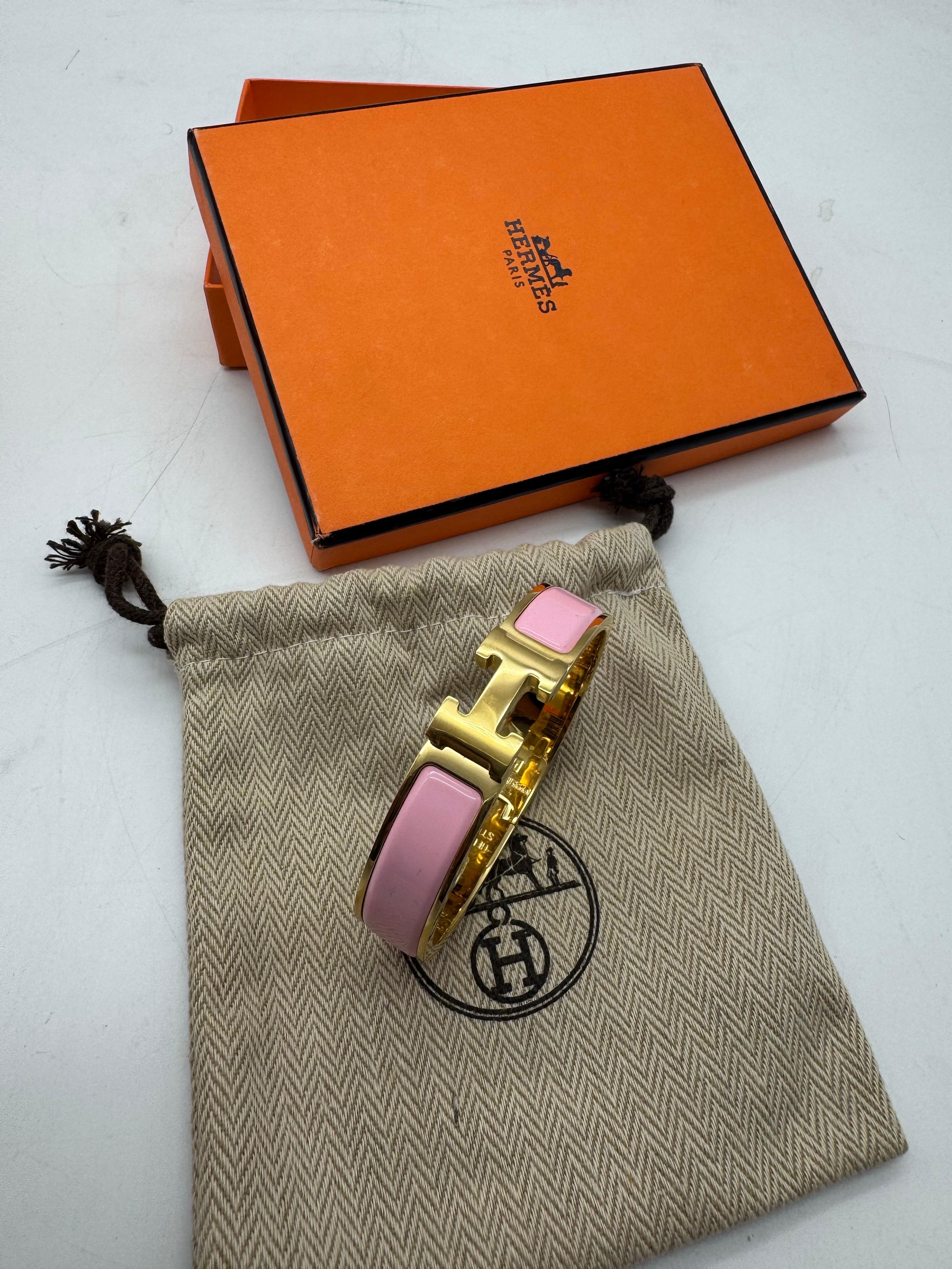 Marrone Hermès Clic H Roségold-PM-Armband Pink Golden in vendita
