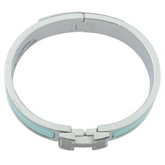 Hermès Clic H Sea Green Enamel Palladium Plated Narrow Bracelet PM