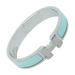 Hermès Clic H Sea Green Enamel Palladium Plated Narrow Bracelet PM