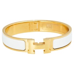 Hermès Clic H White Enamel Gold Plated Narrow Bracelet