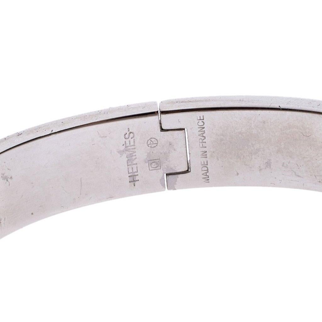 Hermès Clic H White Enamel Palladium Plated Narrow Bracelet GM 1