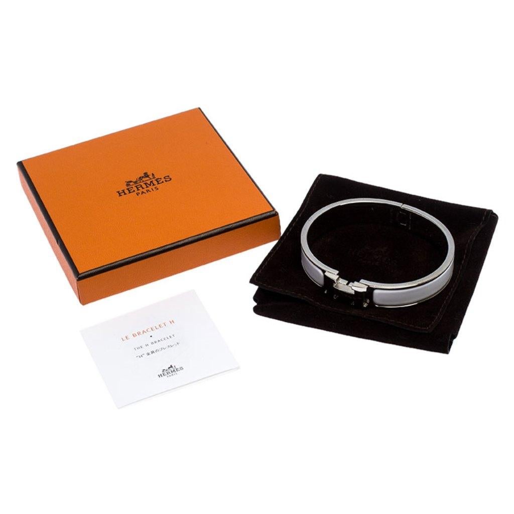Hermès Clic H White Enamel Palladium Plated Narrow Bracelet GM 2