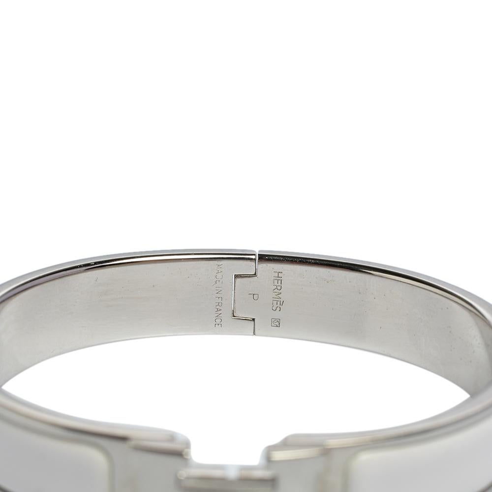 Hermès Clic H White Enamel Palladium Plated Narrow Bracelet PM 1