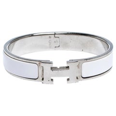 Hermes Clic H White Enamel Palladium Plated Narrow Bracelet PM