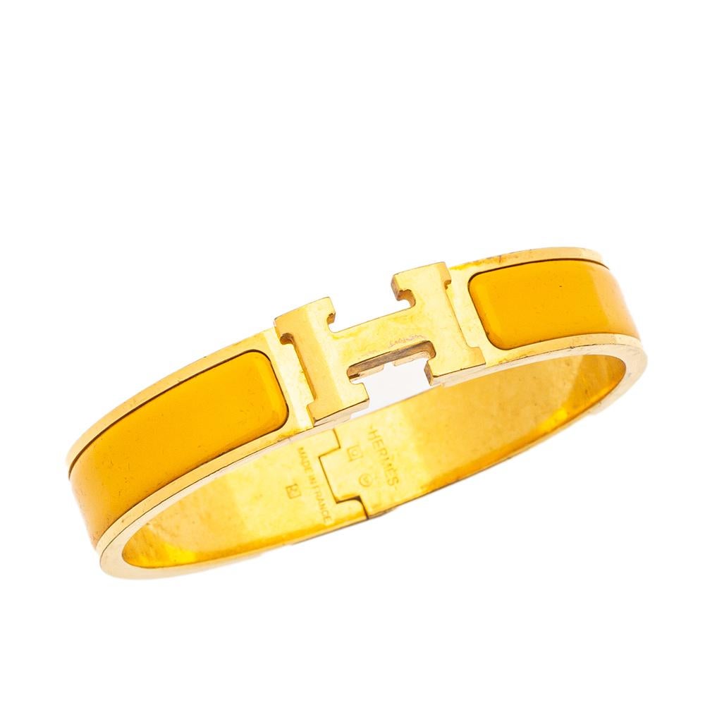Hermès Clic H Yellow Enamel Gold Plated Narrow Bracelet PM 1
