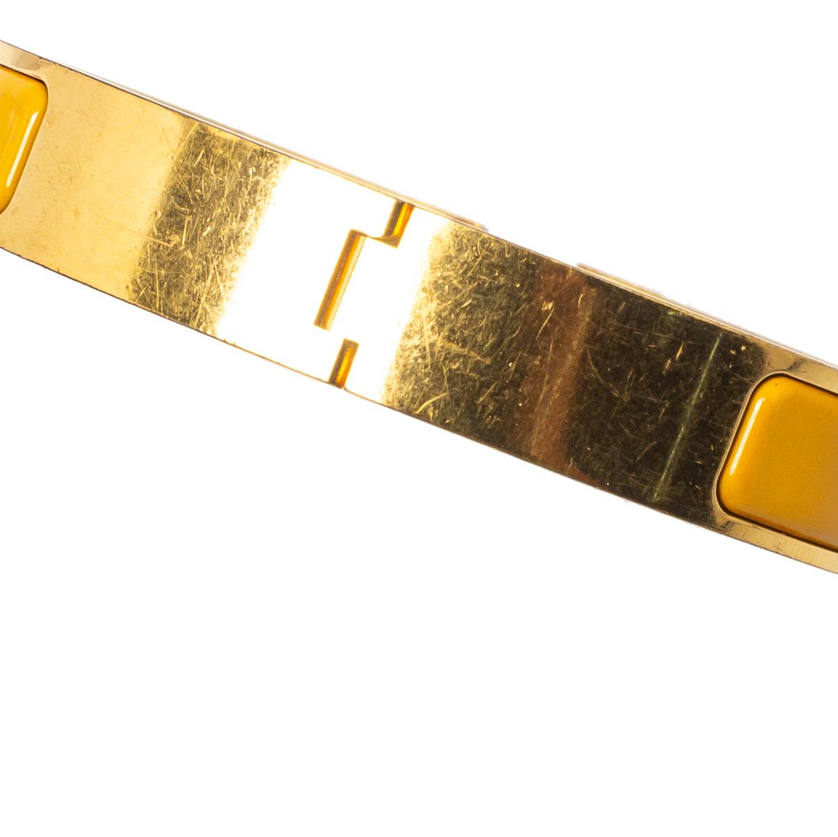 Hermès Clic H Yellow Enamel Gold Plated Narrow Bracelet PM 2