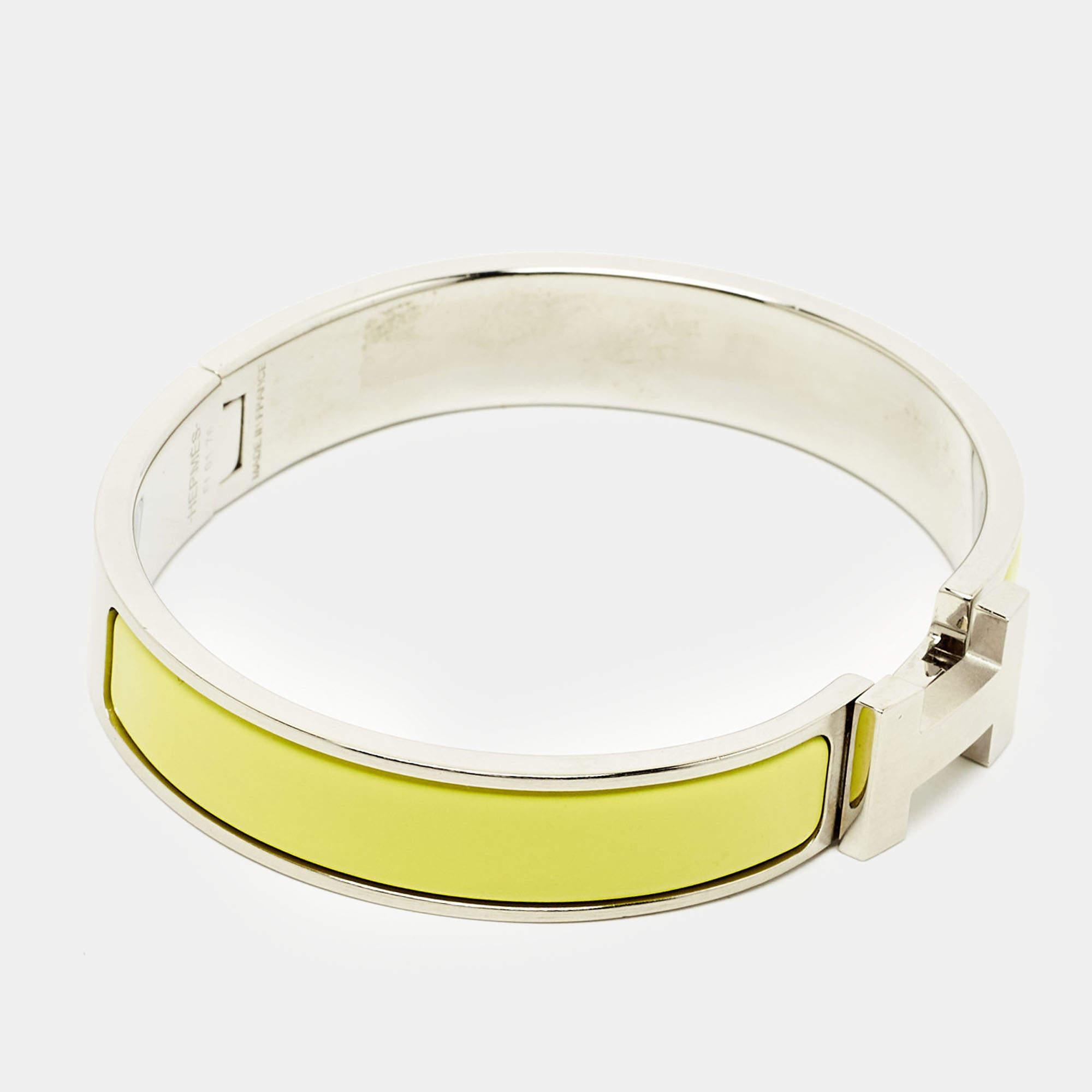 Hermès Clic H Yellow Enamel Palladium Plated Bracelet In Good Condition In Dubai, Al Qouz 2