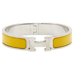 Hermès Clic H Yellow Enamel Palladium Plated Metal Bracelet