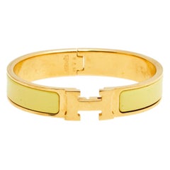Hermès Clic H Yellow Enamel Rose Gold Plated Narrow Bracelet PM