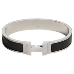Bracelet Hermès Clic HH en émail noir mat, taille T5 18,5 cm