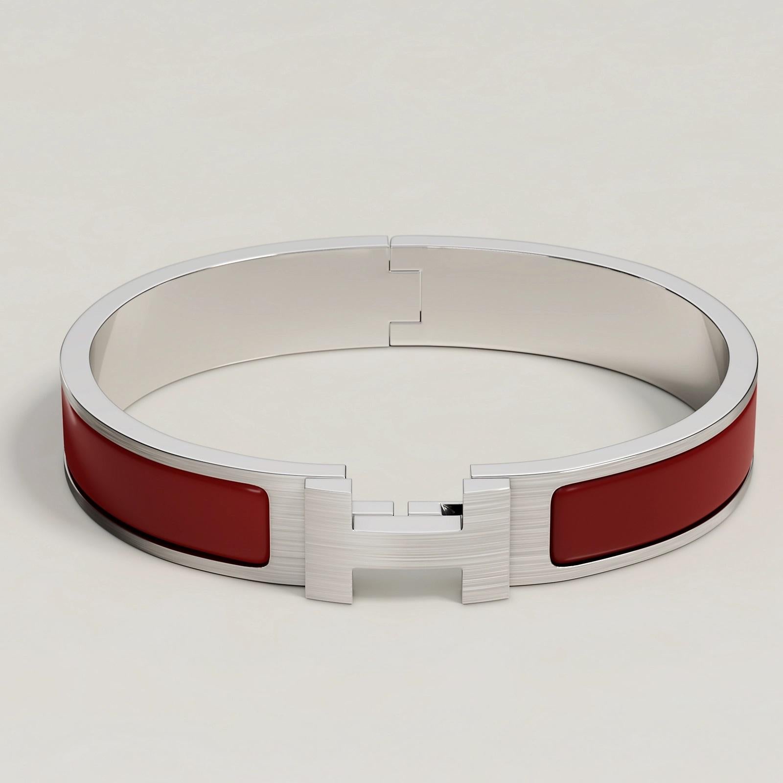  Bracelet Hermès Clic HH rouge mat en émail mat, taille T5 18,5 cm Unisexe 