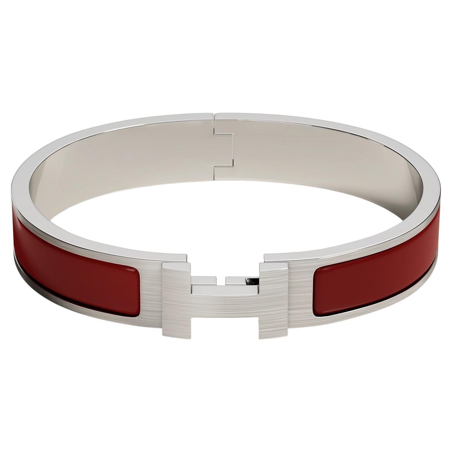 Bracelet Hermès Clic HH rouge mat en émail mat, taille T5 18,5 cm