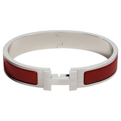 Bracelet Hermès Clic HH rouge mat en émail mat, taille T5 18,5 cm