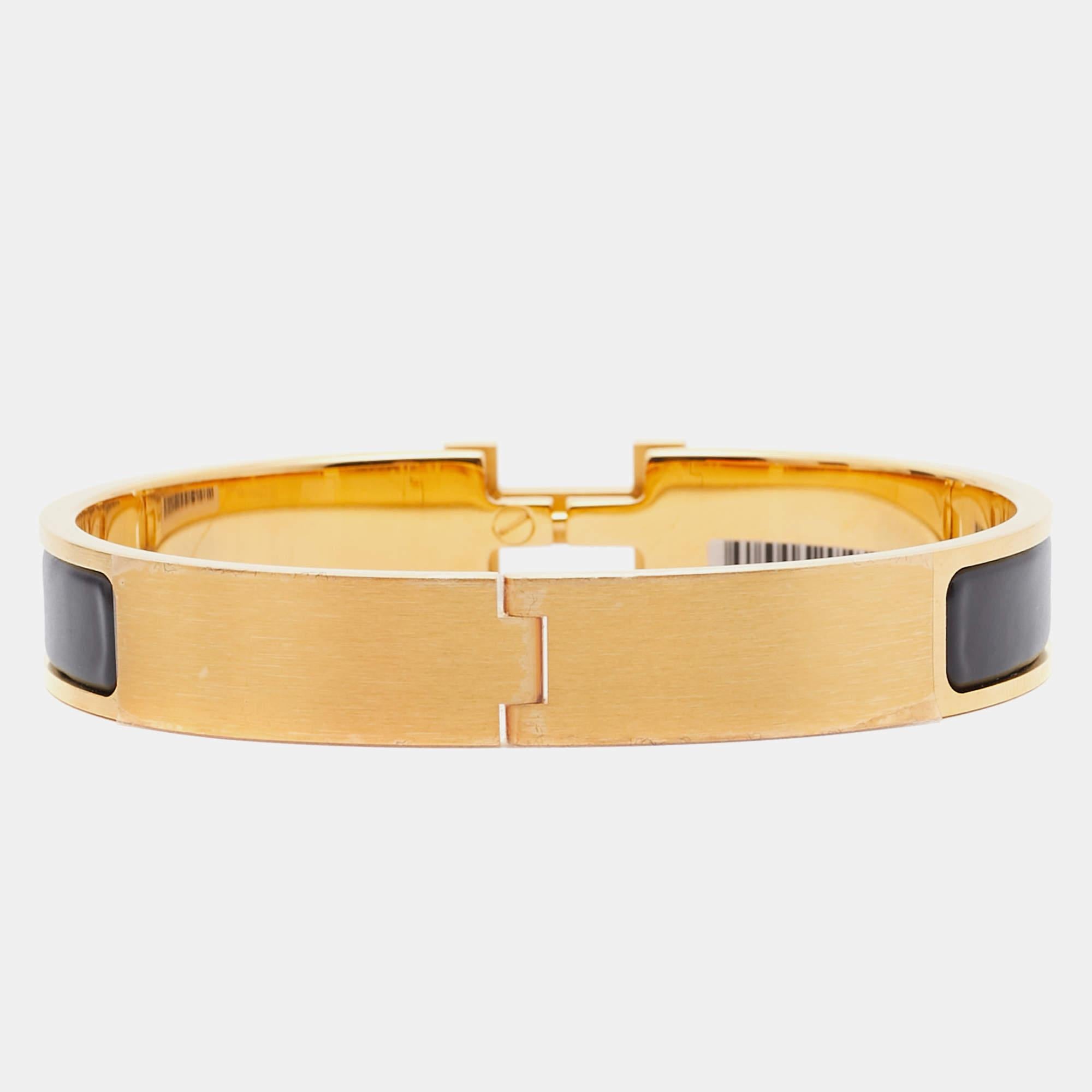Contemporary Hermes Clic HH Enamel Gold Plated Bracelet