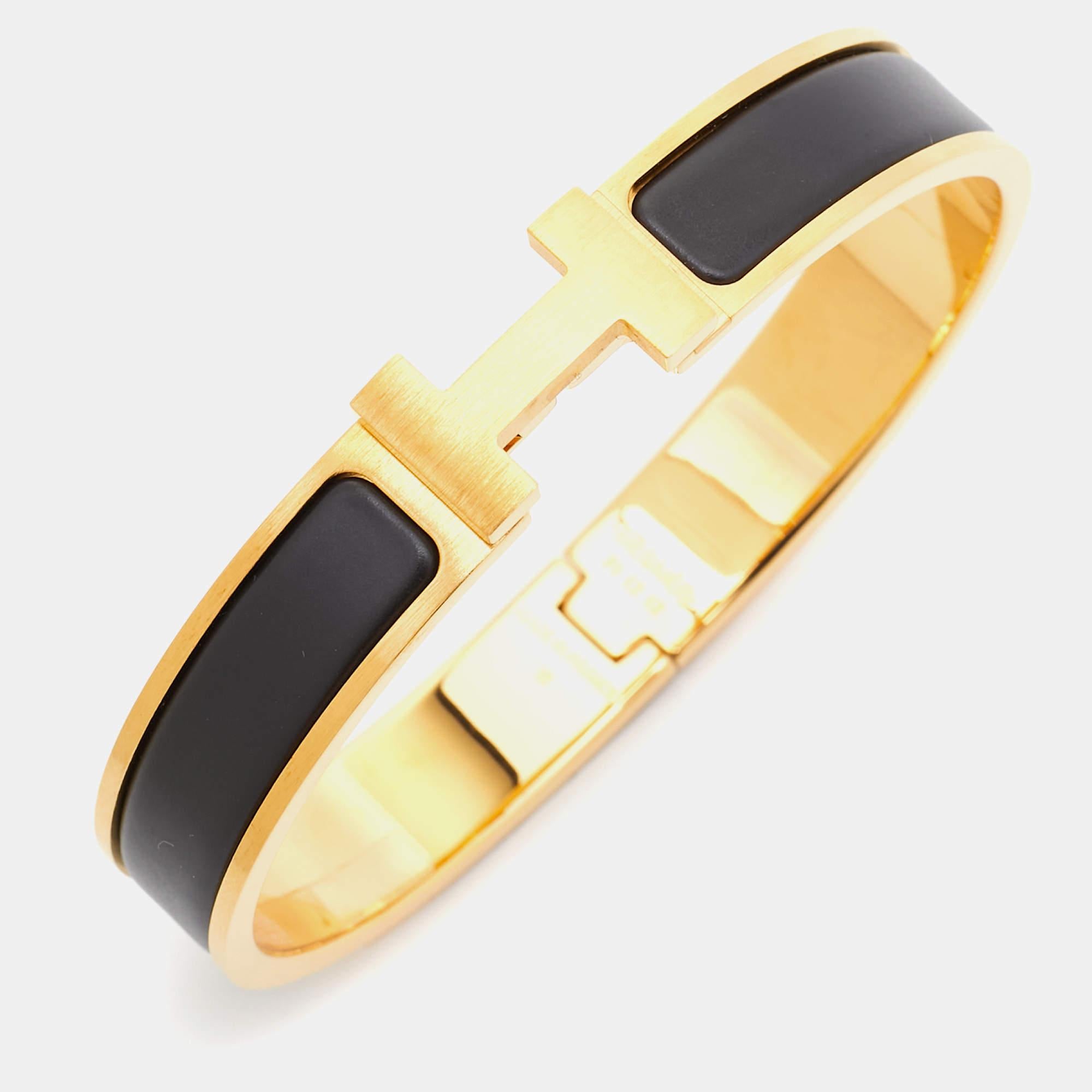 Women's Hermes Clic HH Enamel Gold Plated Bracelet For Sale