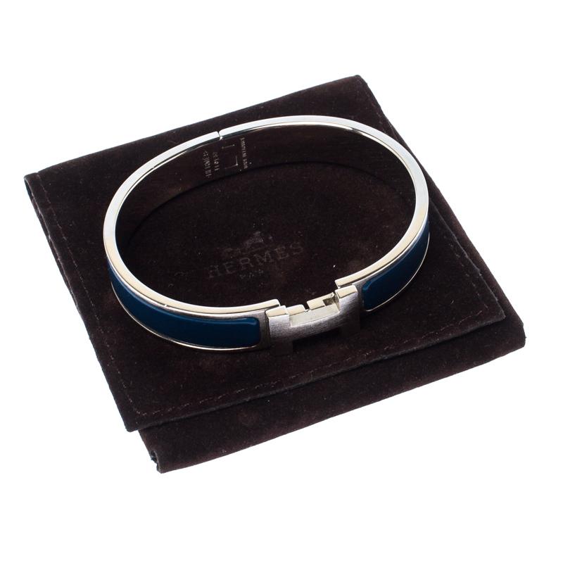 Hermes Clic HH Matte Navy Blue Enamel Palladium Plated Bracelet GM In Good Condition In Dubai, Al Qouz 2