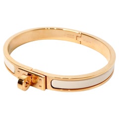 Hermes Clic Kelly 18k Gold Plated & White Enamel Bangle Bracelet