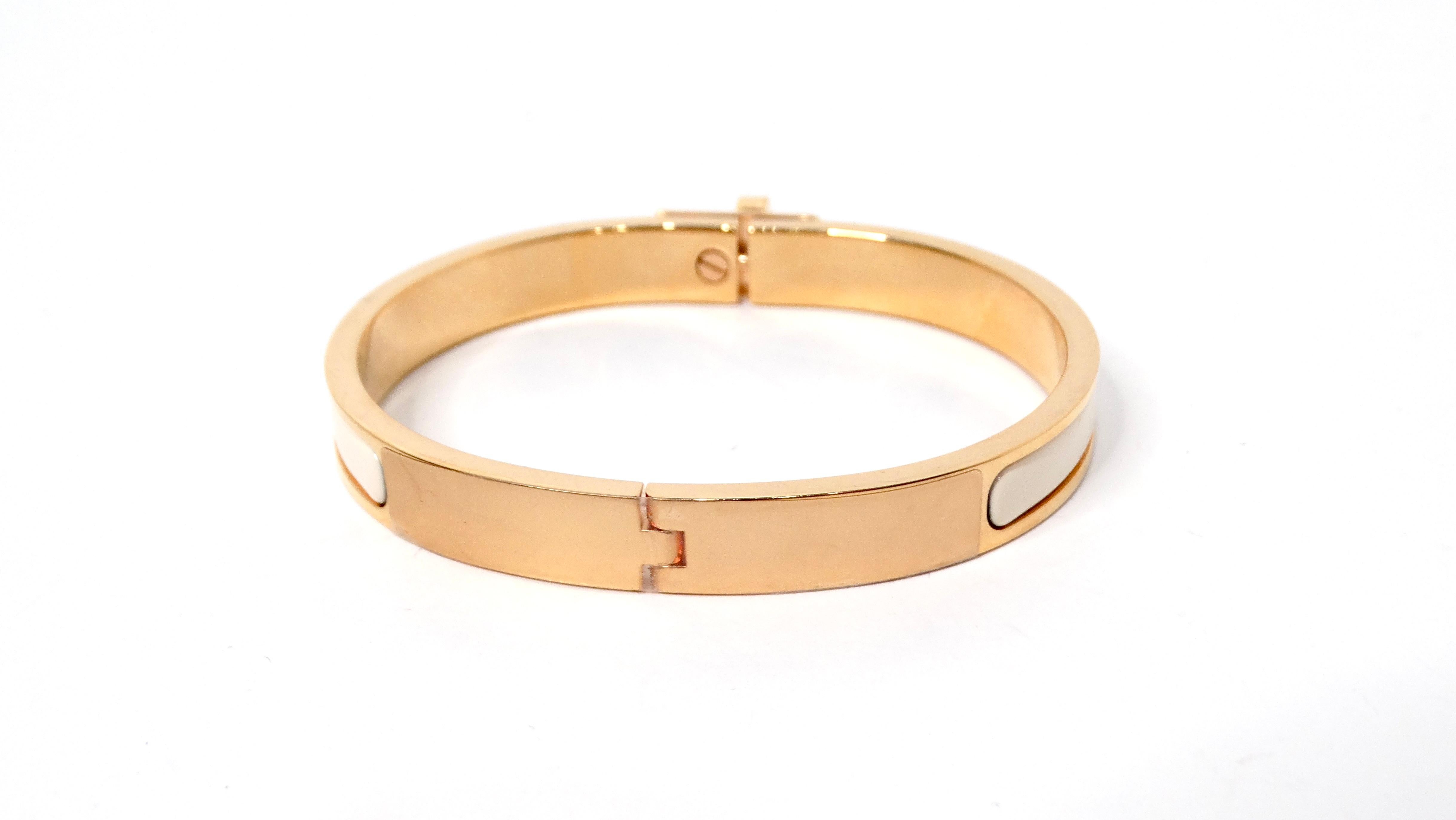 Hermes Clic Kelly Bracelet plaqué or 18k et émail blanc en vente 3