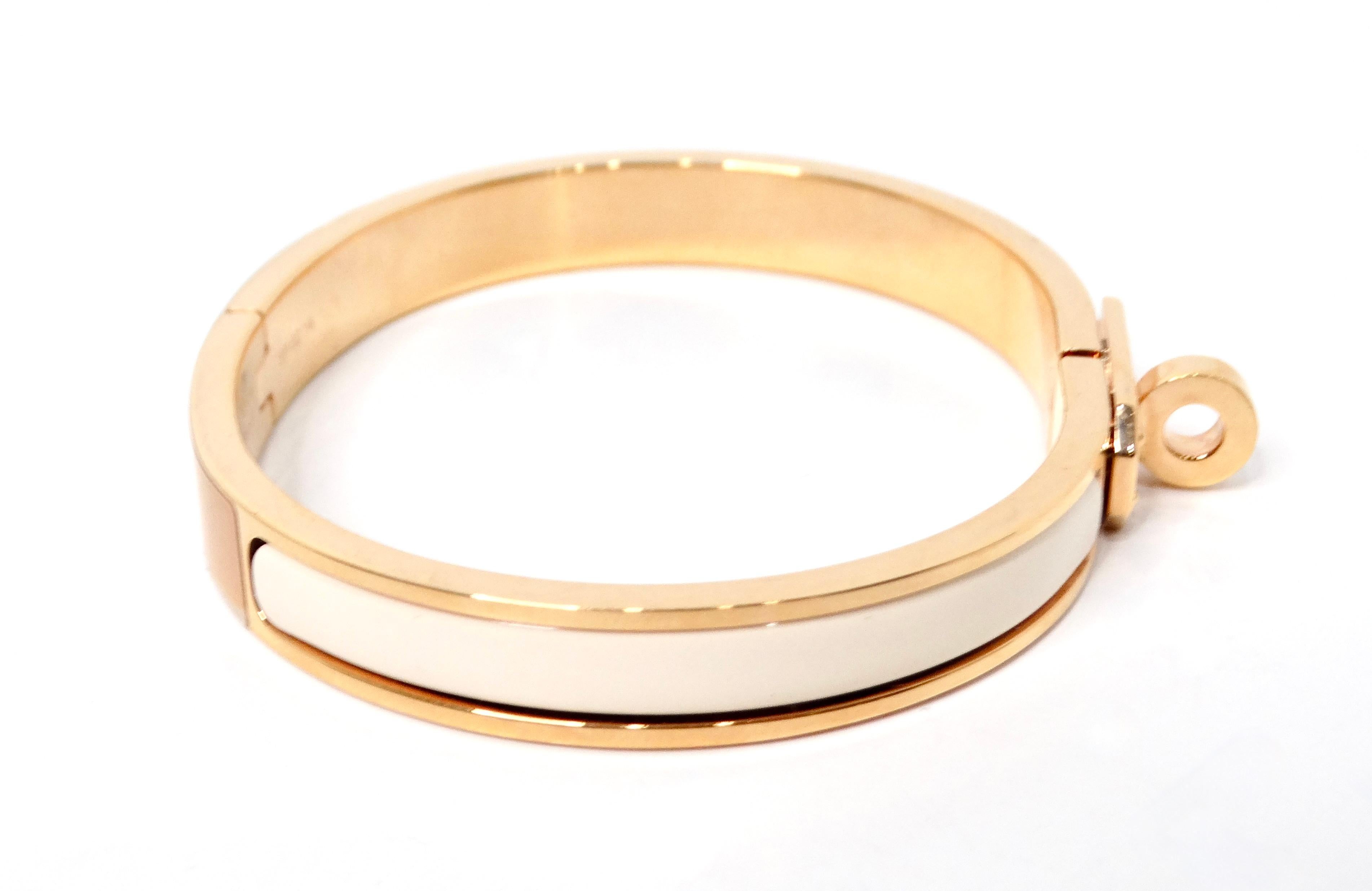 Hermes Clic Kelly Bracelet plaqué or 18k et émail blanc en vente 4