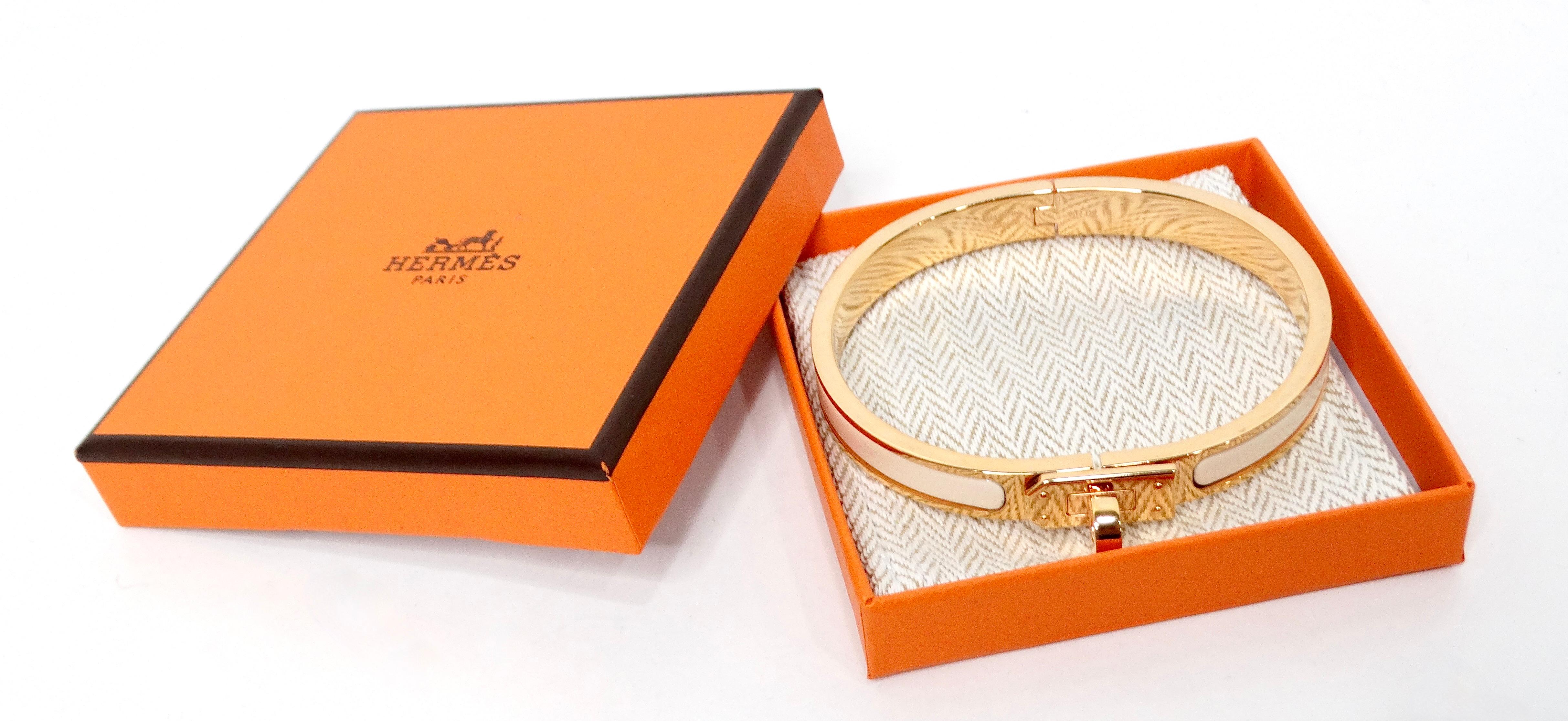 Hermes Clic Kelly Bracelet plaqué or 18k et émail blanc en vente 5