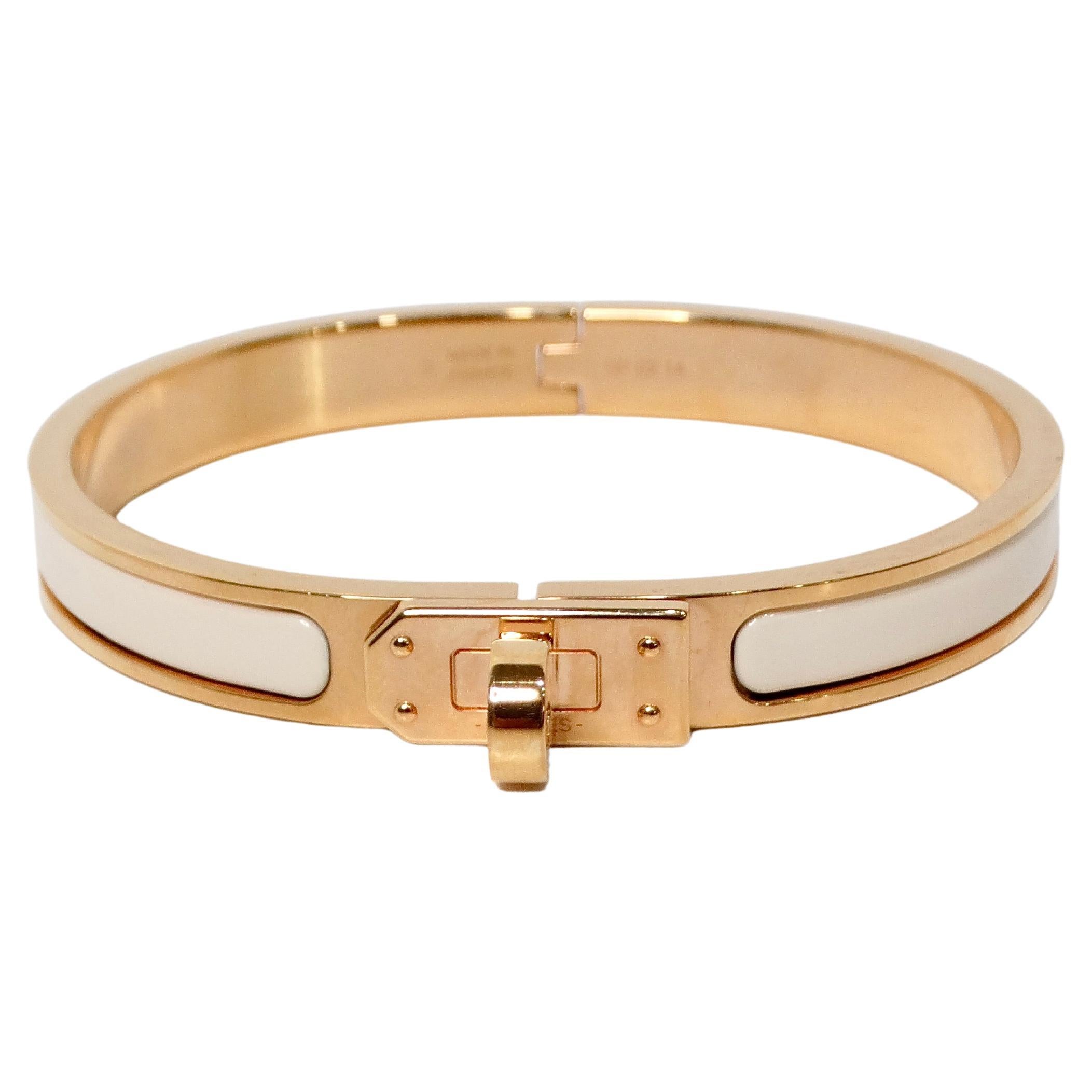 Hermes Clic Kelly Bracelet plaqué or 18k et émail blanc en vente