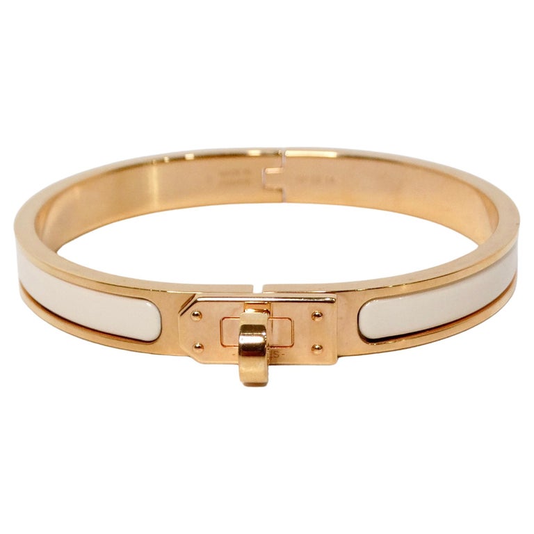 Hermes Clic Kelly 18k Gold Plated and White Enamel Bangle Bracelet