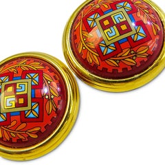 Hermes Clip on Earring 18 Karat Gold Plate Color Full Pattern