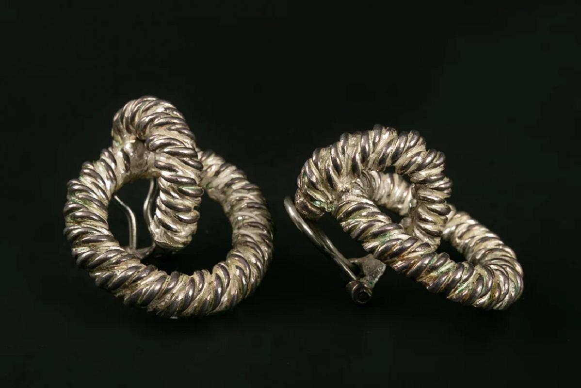 Hermès - Boucles d'oreilles à clip en métal argenté Bon état - En vente à SAINT-OUEN-SUR-SEINE, FR