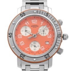 Hermes Clipper Diver Chronograph Steel Orange Dial Men's Quartz Watch CL2.916