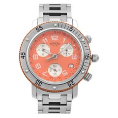 Hermes Clipper Diver Chronographe Acier Cadran Orange Montre Hommes à Quartz CL2.916