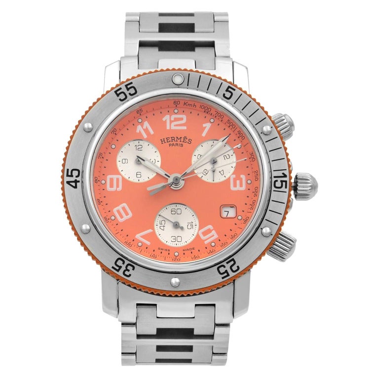 Hermes Clipper Diver Chronograph Steel Orange Dial Men display picture 3