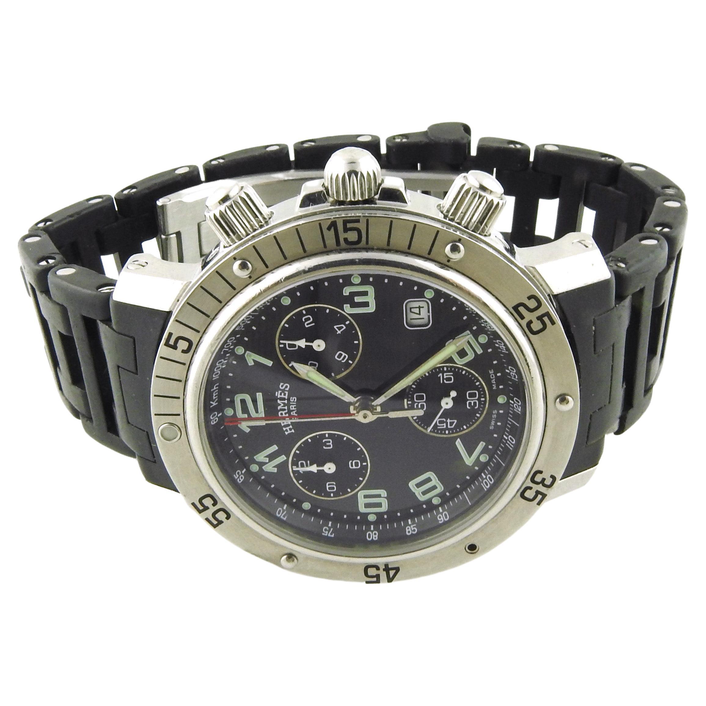 Hermes Clipper Diver's Watch CL2 915 Chronograph Stainless Steel Rubber Unisex