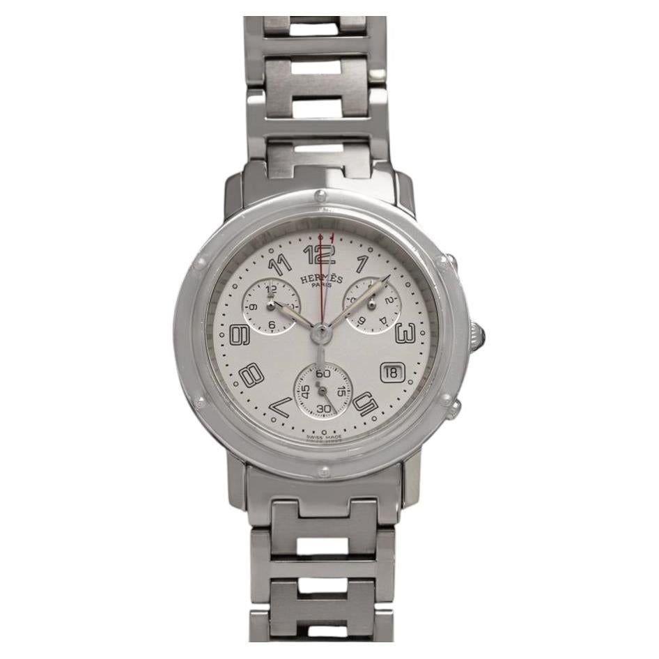 Hermes Clipper Mens Full Size 38mm Chronograph Quartz Watch - Stainless Steel For Sale