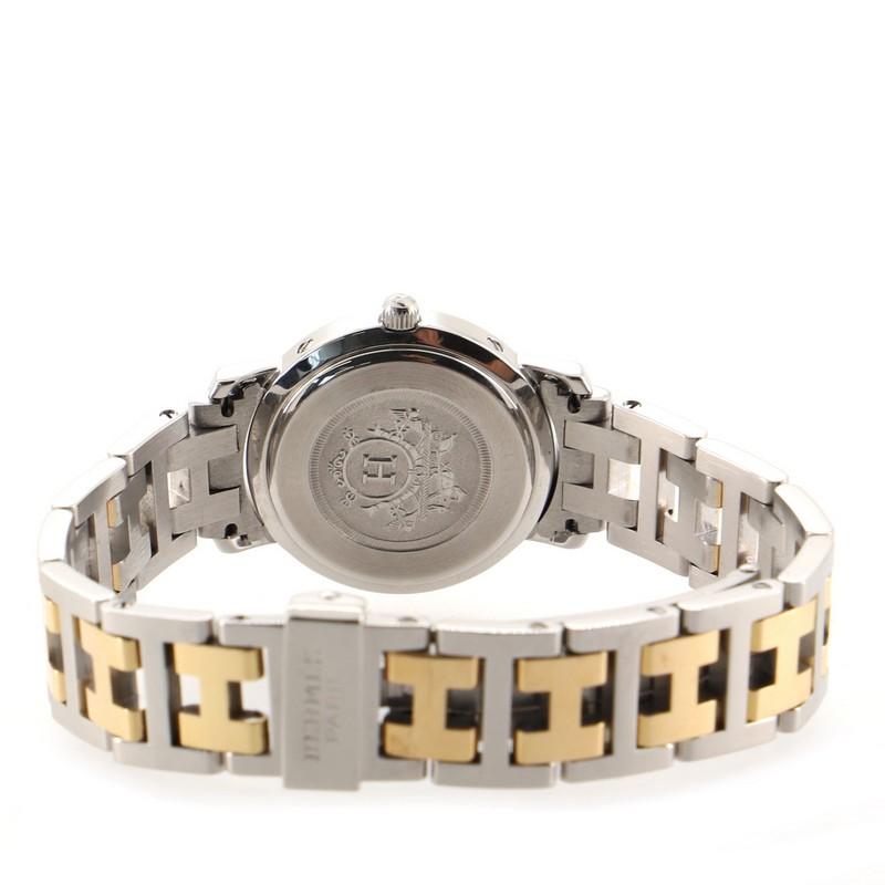Women's or Men's Hermes Clipper Quartz Watch Stainless Steel and Plated Metal 24